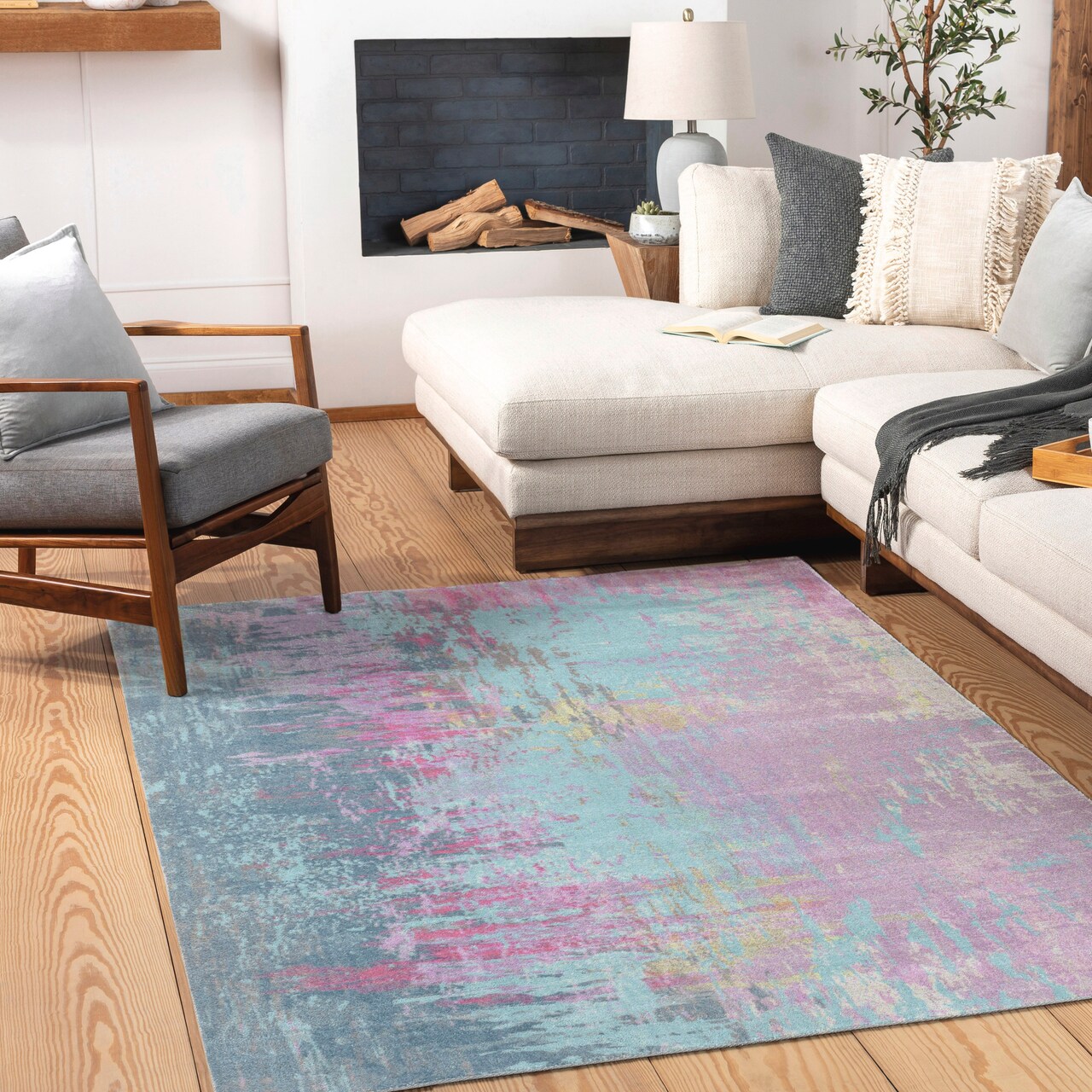 Tiwari Home 5' x 7.5' Blue and Purple Contemporary Rectangular Area Throw Rug
